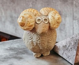 Pottery Craft Anthropomorphic Big Horn Ram Sheep 3&quot; Earthenware Figurine USA - £17.39 GBP