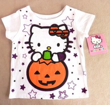 Halloween Hello Kitty T-Shirt 12M White Short Sleeve Glitter Stars Pumpkin NWT - £9.64 GBP