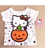 Halloween Hello Kitty T-Shirt 12M White Short Sleeve Glitter Stars Pumpk... - £9.58 GBP