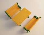 The Littles Picnic Table Bench Benches Set Yellow Green Plastic Metal 1981  - £15.09 GBP