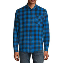 Arizona Men&#39;s Long Sleeve Flannel Shirt SMALL Blue Black Plaid Button Front - $24.02