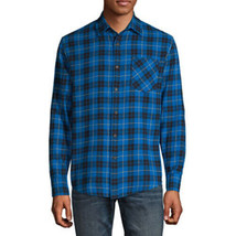 Arizona Men&#39;s Long Sleeve Flannel Shirt SMALL Blue Black Plaid Button Front - £19.09 GBP