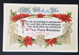 Antique My WIsh For You A Very Merry Christmas Greeting Card Bon Ton Art Co 1919 - £7.19 GBP