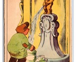 Comic Peeing Fountain Him and One Cow Milk For All Belgium UNP DB Postca... - $6.20