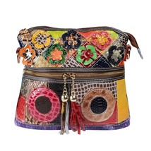 San Maries Tassel Flower Patchwork Crossbody Bags Patent Leather Women  Pattern  - £61.99 GBP