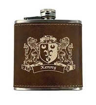 Kenny Irish Coat of Arms Leather Flask - Rustic Brown - £19.94 GBP