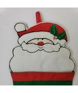 80s Christmas Stocking Santa Claus Applique Quilted Holly Jolly St Nick ... - $15.34