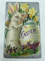 c1910 Anthropomorphic Rabbit Painting Egg Easter Greeting Vintage Postcard - £5.83 GBP