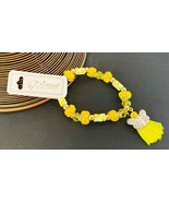 BRACELET: YELLOW CRYSTAL BEADS ON KNOTTED NYLON W/BUTTERFLY NEW! MANY CO... - £2.35 GBP