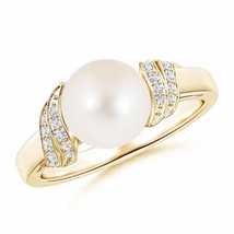 Authenticity Guarantee 
Freshwater Cultured Pearl and Diamond Swirl Ring in 1... - £584.97 GBP