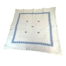 Bridge Small Woven Embroidered Tablecloth Blue White Cottage Granny Core... - $32.71
