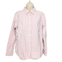 L.L. Bean Womens Button Down Shirt Size Large Pink White Beige Striped - £22.36 GBP