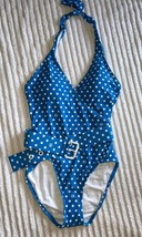 MICHAEL Michael Kors Cyan Blue Belted Halter One-Piece Swimsuit SZ 10 NEW - $69.50