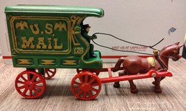 Cast Iron U.S. Mail Horse-Drawn Wagon – Green/Red – Repro Hubley/Kenton ... - $26.99
