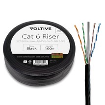 Cat6 Riser CMR 100ft Black Solid Bare Copper Bulk Ethernet Cable UTP 600... - £54.60 GBP