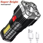 Super Bright Waterproof USB Recharge 5 LED Flashlight Side Light Power Display - $10.97