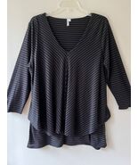 Lulu B Sz M Black Striped Layered Pullover Blouse Stretch Top Tencel Shirt - $42.39 CAD
