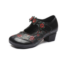 Spring Autumn Women High Heel Shoes Flowers Handmad Pumps Ladies Retro Genuine L - £45.53 GBP