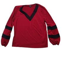 Shein Womens Blouse Red V-Neck Long Sleeve Top With Black Crochet Trim S... - $14.95