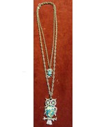 DOUBLE OWL NECKLACE WITH RHINESTONE EYES - MARBLED BODY - £13.52 GBP