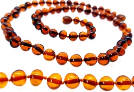 Baltic Amber Necklace / Round Baroque Beads  / Certified Genuine Baltic ... - $39.00