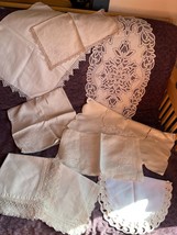 Lot of Cream or Ecru Rectangle Embroidered Linen &amp; Cotton w Crocheted Ed... - $19.39
