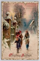 John Winsch Christmas Fancy Victorian Women Man Top Hat Snow Scene Postcard C39 - £7.82 GBP