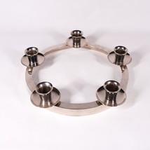 Silver Stainless Steel 10&quot; Circle Candle Candlestick Holder Wreath 5 Cup... - £12.99 GBP