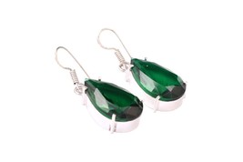 925 Silver Handmade Green Onyx Tear Drop Shape Women Vintage Earrings Daily Wear - £37.15 GBP
