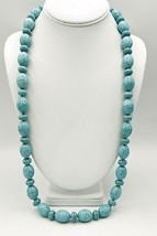 Chunky Hand Knotted Faux Turquoise Howlite Stone Infinite Strand Necklace 28&quot; - £22.29 GBP