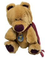 VTG 1985 Dakin Plush Brown Bear Burgandy Felt Nose Burgandy Scarf Plasti... - $16.88