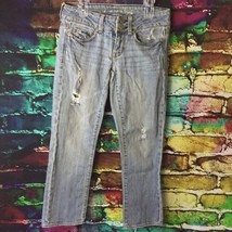 Womens AMERICAN EAGLE Favorite Size 2 Reg Blue Jeans w/ Frays - £9.54 GBP