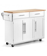 Kitchen Island Trolley Cart Wood Top Rolling Storage Cabinet-White - Col... - $6,469.44 MXN