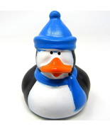 Penguin Rubber Duck 2&quot; Blue Santa Hat Ducky Stocking Stuffer Squirter To... - £6.25 GBP