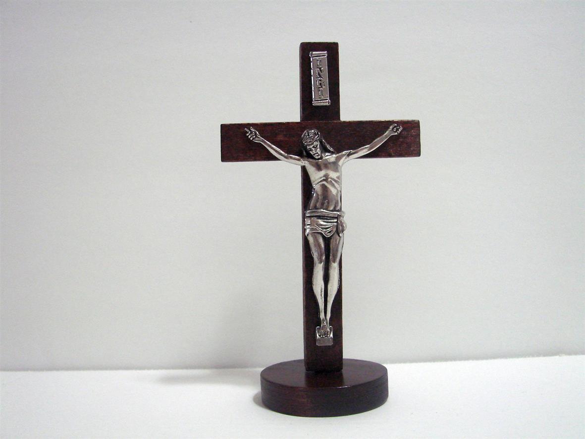 Miniature 4.25" Silver Toned Metal Crucifix ~ Sacred Heart Southern Missions - $11.99