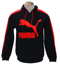 Puma Men&#39;s S Black Red Signature Logo Hooded Sweatshirt Hoodie Cotton - £46.57 GBP