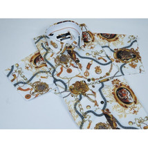 Men's Sports Shirt by MIZUMI Medallion Floral Printed Short Sleeves M648 White image 8