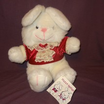 Bunny Rabbit Candy 13&quot; Sitting Plush Stuffed Animal Fluffy Friends Red Shirt  - £19.69 GBP