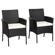 Patiojoy Set of 2 Patio Rattan Arm Dining Chair Cushioned Sofa Furniture... - £175.26 GBP