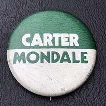 Jimmy Carter Mondale Presidential Campaign Political Button Pin Green White - $9.95