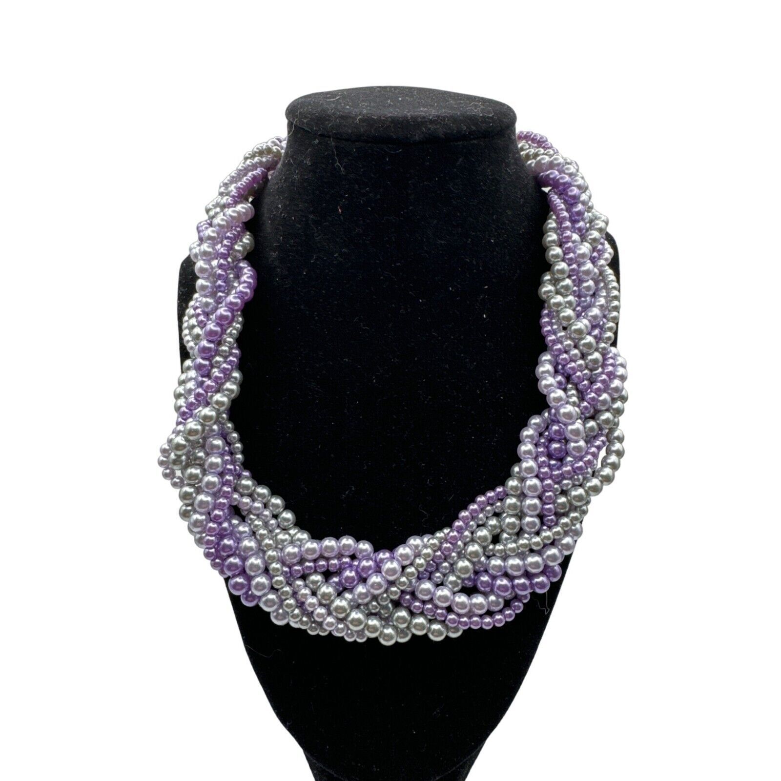 Sophia Collection Shades of Purple and Gray Statement Necklace 17 inch Drop - $18.70