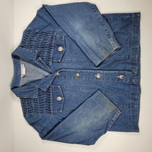 Vintage 80’s Saint Germain Paris Size M Western Ruffle Blue Denim Shirt Button - £15.95 GBP