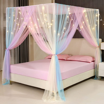 Canopy Bed Curtains with Lights,Rainbow Bed Canopy Bed Drapes Netting Be... - £69.40 GBP