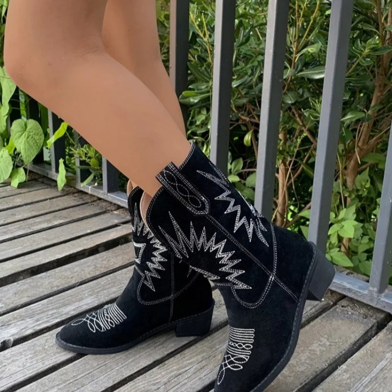 New Embroidery Botas Mujer  Leather boy Ankle Boots for Women Wee High Heel Boot - $118.56