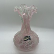 Vintage ARTE MURANO LINEA MARY Cristal vase Made in Italy Pink &amp; Green - $60.94