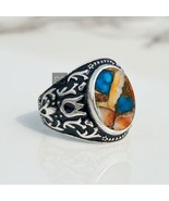 Oyster copper turquoise ring, 925 Silver, Men Turquoise Ring, Handmade J... - £62.20 GBP