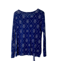 Lucky Brand Pullover Knit Top Womens Medium Long Sleeve Tie Detail Front Blue - £17.61 GBP