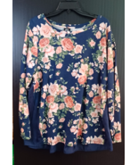 BOBEAU Plus Size 1X Shirt Top Floral and Navy Long Sleeve - $133.41 MXN