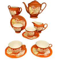 Antique Oriental Tea Set Godess of Wind China Teapot Cup Saucer Sugar Bowl Cream - £122.37 GBP