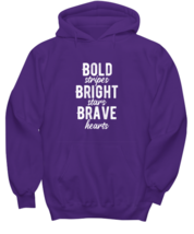 Independence Day Hoodie Bold Stripes Bright Stars Brave Hearts Purple-H - £25.61 GBP